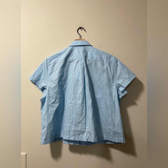 NWT J. Crew Collection Baby Blue White Pinstripe Embellished Crop Shirt Size 16 - Picture 8 of 11